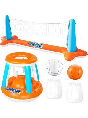 Inflatable Pool Float Set - 2-in-1 Volleyball & Basketball Game for Summer Fun